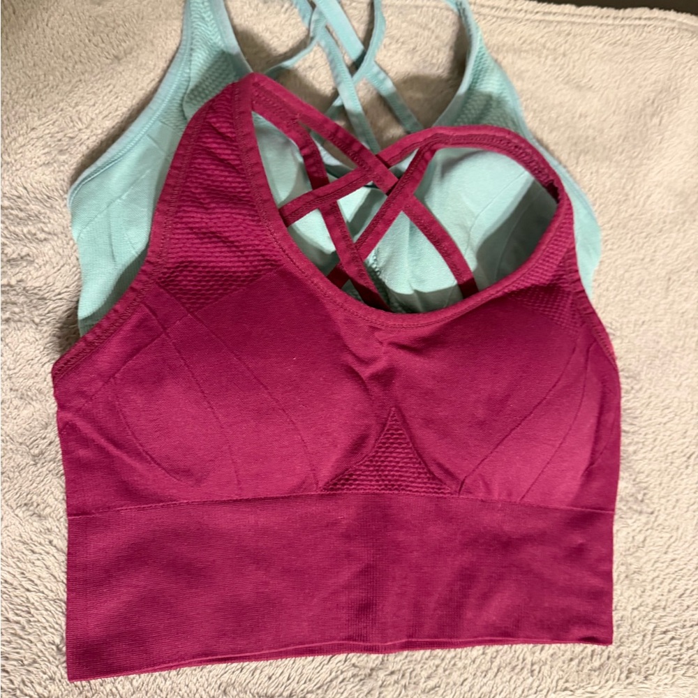 Zella Crisscross Back Sports Bra - Burgundy and Light Blue